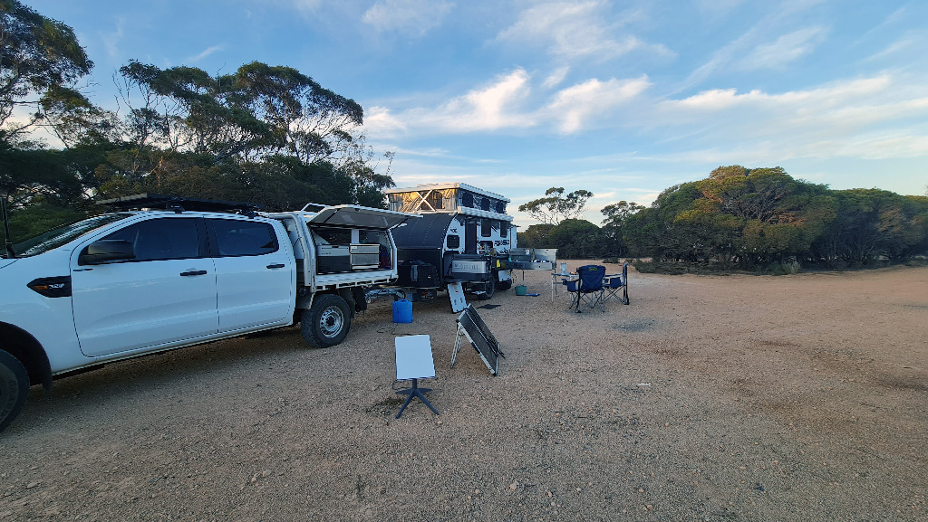 At Caiguna East Bush Camp in a small hybrid caravan