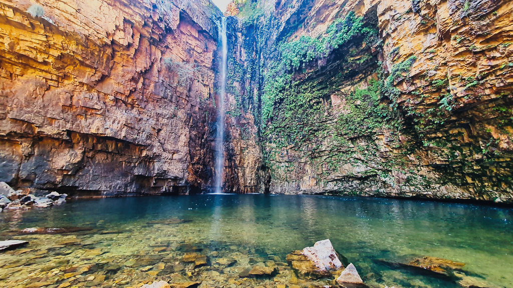 8-Day Gibb River Road Itinerary Emma Gorge waterfall and swimming hole in El Questro Wilderness Park, Kimberley, Western Australia. First stop on our 8 day itinerary