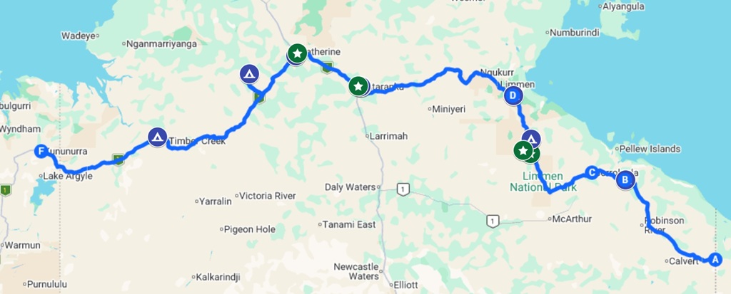 Map showing the Savannah Way route in the Northern Territory.