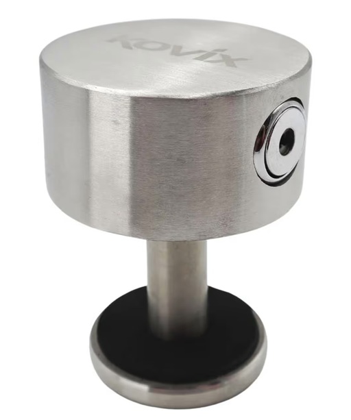 Kovix stainless steel DO35 hitch lock used for physical caravan security and anti-theft coupling protection.