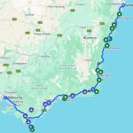 Sydney to Melbourne via Coast Map showing the coastal route from Sydney to Melbourne