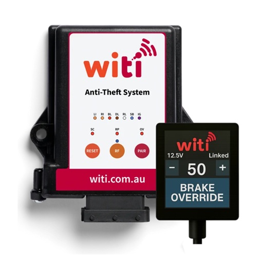 WiTi Anti-Theft system main alarm unit and wireless brake controller display for comprehensive caravan security and towing control.